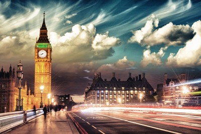 Long exposure shot of London highway with Big Ben in the background